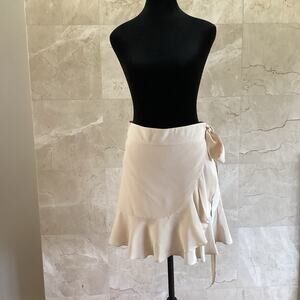Michelle Mason Silk Wrap Skirt 6 Neutral Ruffle, Soft girl Quiet Luxury Coquette